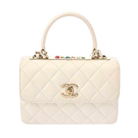 Authentic CHANEL Trendy CC Small White Lambskin Flap Bag Matelasse Chain Purse - Picture 4 of 11